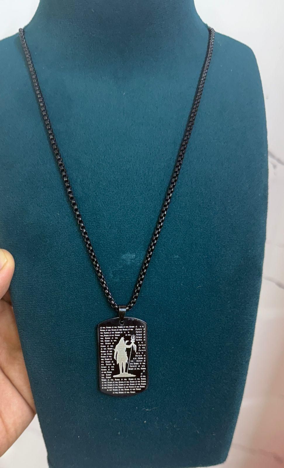 Om Namah Shivay MicroCarved Tag Pendent with Chain